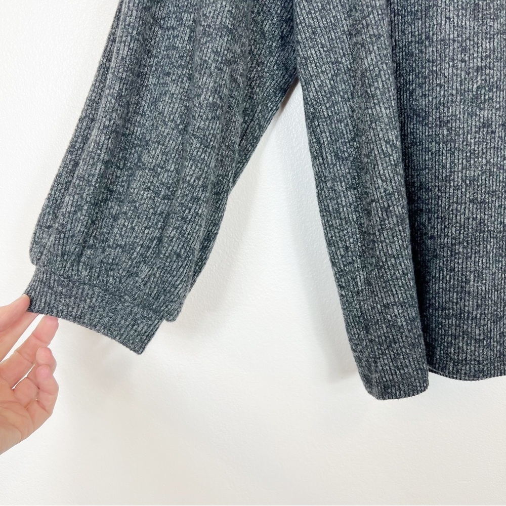 Daily Ritual Ribbed Long Lantern Sleeve Top NWT Charcoal Gray Size Large - Picture 3 of 10